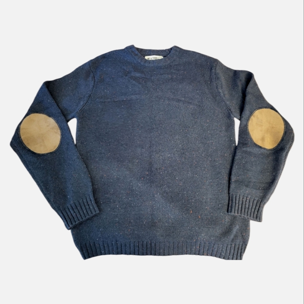 LINE OF TRADE Mens Navy Sweater Wool Blend Elbow Patch Pullover Crewneck- Size L